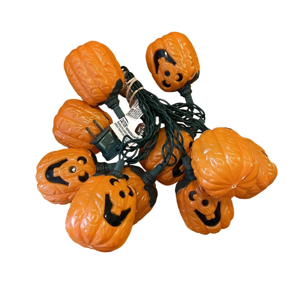 Vintage Halloween Blow‎ Mold Jack O Lantern Pumpkins String Light Covers 3" Set